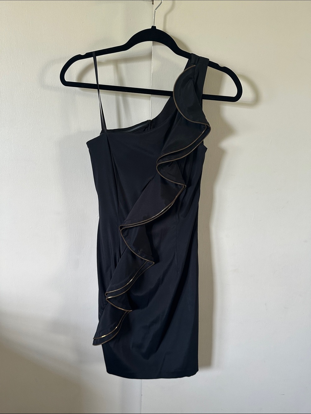 Vintage Black One-Shoulder Ruffle Dress